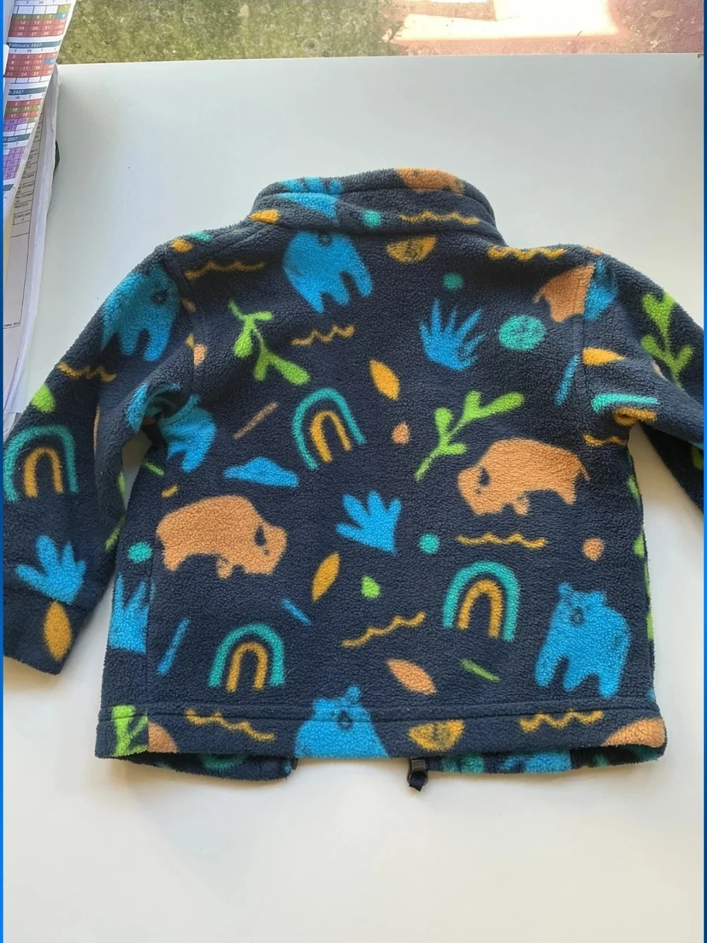 Columbia Navy Fleece Jacket with Blue, Tan & Green Animal Prints